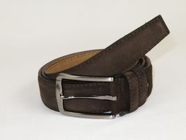 Mens Brown Genuine Suede Soft Leather Belt PIERO ROSSI From Turkey # Brown-C image 5