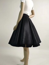 BLACK Taffeta Midi-Length Skirt Outfit Women A-line Plus Size Flare Midi Skirt image 3