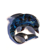 Silver Tone Jumping Dolphin Blue Abalone Sea Life Brooch Porpoise Nautical Pin - £6.27 GBP