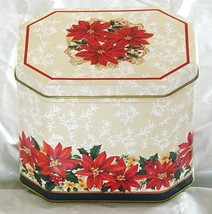 Poinsettia Christmas Tin - 8 Sided - for Cookies , Candy, or Whatnots - Octagon - £7.86 GBP