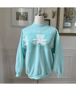 Vintage 80s Fashion Force Mint Green Teddy Bear Mock Neck Sweatshirt S - $512.58 MXN