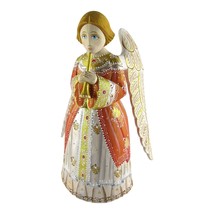 Carved Angel Gold and Orange Figure 8.25&quot; Russian Hand Made Linden Chris... - $123.25