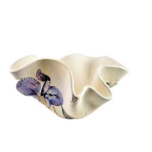 Pottery Handkerchief Planter Vase Decor Iris Motif - £30.36 GBP