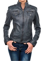 Women Leather Jacket Slim fit Biker Motorcycle Genuine Lambskin Jacket WJ091 - £93.90 GBP