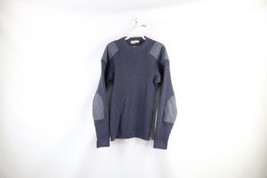 Vintage 70s LL Bean Mens 44 Script Wool Knit Elbow Patch Commando Sweater Blue - $89.05