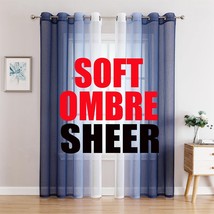 G2000 Sheer Curtains &amp; Drapes 95 Inches Long Navy Blue and White Ombre Curtains - £35.96 GBP
