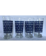 Vintage MCM Libbey Glass Tumblers Blue White Diamond Silver Dot Set Of 4... - £27.96 GBP