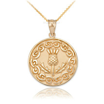 Solid Gold Scottish Thistle Medallion Pendant Necklace - $455.99