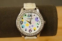 Vintage Costume Jewelry Quartz Watch GENEVA Rhinestone Polka Dot Ladies Fashion - £14.76 GBP