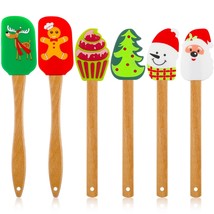 6 Pieces Christmas Silicone Spatula Xmas Cake Spatula With Wooden Handle... - £25.95 GBP