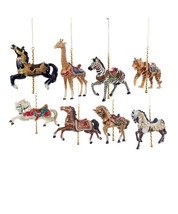 Kurt Adler 5&quot; Set Of 8 Carousel Horse &amp; Animal Christmas Ornament Set C8523 - £101.34 GBP