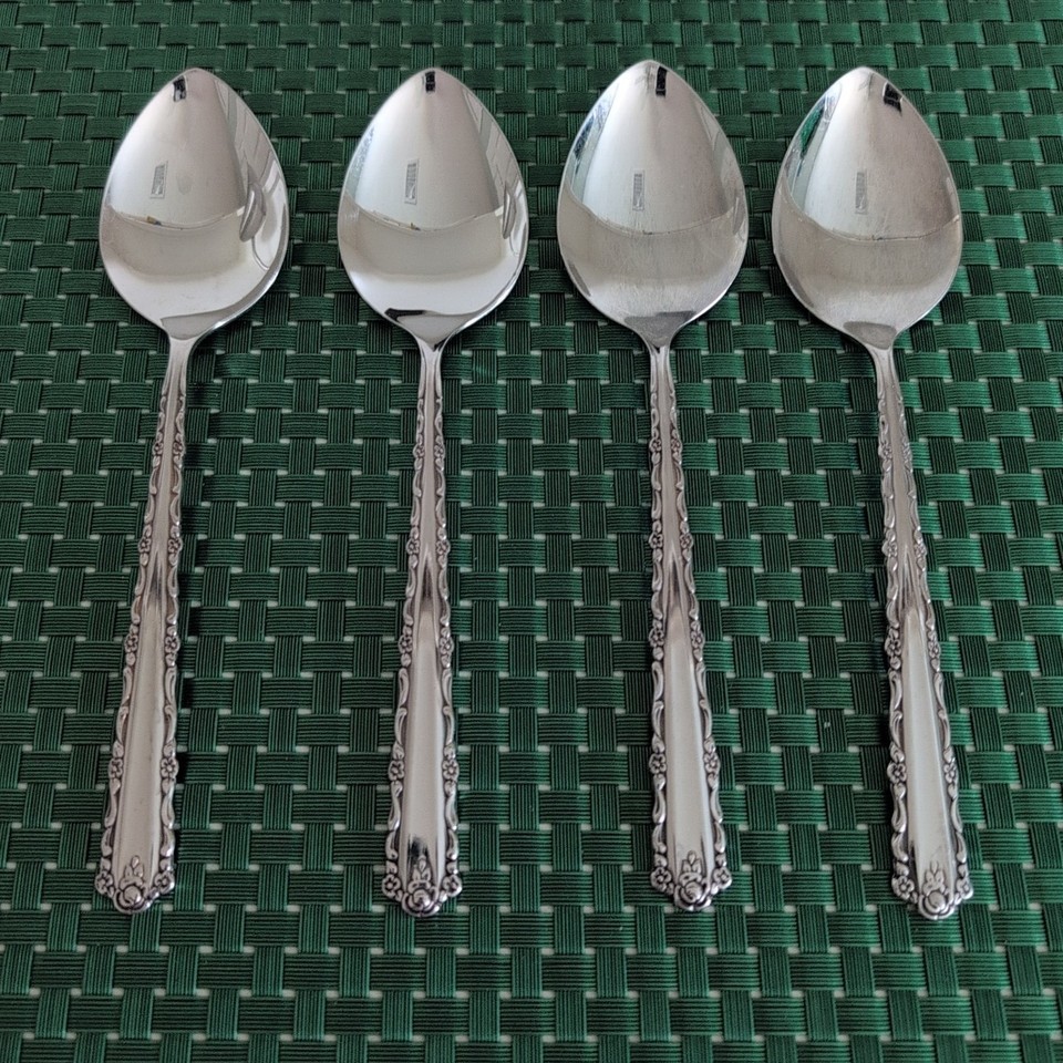 Oneida CHERIE Place Oval Soup Spoons Set Lot of 4 Stainless Floral Gloss... - $7.99