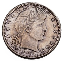 1908-D 25C Barber Quarts En Au État, Beau Oeil Appeal &amp; Luster, Certains... - $141.66