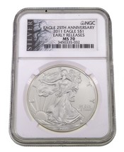 2011 $1 Silver American Eagle Graded by NGC as MS70 Early Releases 25th Ann. - £59.34 GBP