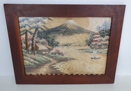 Framed Mount Fuji Silk Embroidery Tapestry Textile Art 15x20&quot; Japanese M... - £118.69 GBP