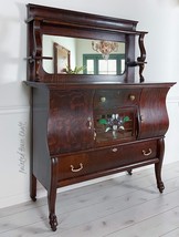 Antique Rare c.1890’s Tiger Oak Quarter Sawn Sideboard Buffet w/ Beveled Mirror  - £2,225.79 GBP