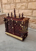 Wooden Temple Mandir Handcrafted Brass Fitted combo Pooja Ghar Mandap Wall Mount - £191.08 GBP