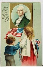 Patriotic Three Cheers for George Washington Children Wave Flag 1910 Postcard J1 - £7.82 GBP