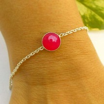 Pink Stones, Pink Chalcedony Round Bezel Set Bracelets 925 Silver Pink Bracelet  - £27.17 GBP