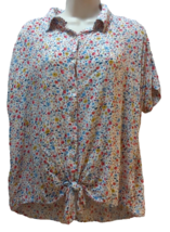 Jane and Delancey XL women&#39;s tie front floral button shirt red yellow blue white - £13.22 GBP