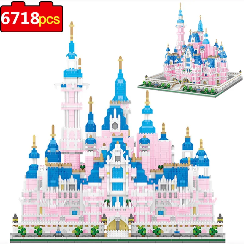 6718pcs Architecture Amusement Park Building Blocks Pink Princess Castle  - £99.36 GBP