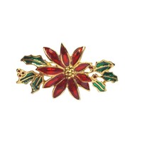 Vintage Poinsettia Enamel Gold Tone Christmas Brooch Pin Womens Costume ... - $28.30
