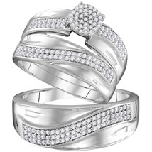 10k White Gold His Hers Round Diamond Cluster Matching Bridal Wedding Set 1/2 - £636.70 GBP