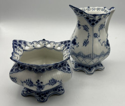 China Creamer  Sugar Bowl  Royal Copenhagen Denmark Fluted Lace Curved Feet #&#39;d - £635.28 GBP