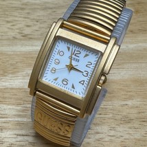 Vintage Guess Quartz Watch Women Gold Tone Square Stretch Band New Battery - £17.45 GBP