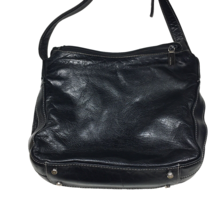 PERLINA of NEW YORK black Leather SHOULDER BAG Flat Silver Tone Hardware - £22.01 GBP