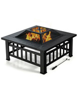 32 Inch 3 in 1 Outdoor Square Fire Pit Table with BBQ Grill and Rain Cov... - $174.49