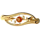 10k Yellow Gold Golden Topaz Pearl Pin Retro 1920s-40s Estate Jewelry Ti... - €214,29 EUR