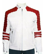 Stylish Lambskin Leather Handmade White Men&#39;s  Genuine Biker Jacket  Mot... - $117.11+