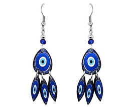 Blue Teardrop Evil Eye Nazar Mandala Graphic Long Dangle Earrings - Womens Fashi - £11.76 GBP