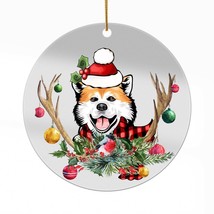 Cute Akita Dog Antlers Reindeer Christmas Ornament Acrylic Gift Tree Decor - $16.78