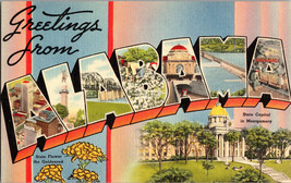 Greetings from Alabama  Big Letters Vintage Linen  Postcard  1940 (C5) - £6.06 GBP