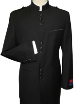 Mens Apollo  King  Banded Collarless suit Chinese Mandarin Wide leg AG91 Black  - £111.39 GBP