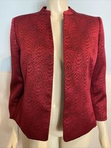 Kasper Red and Black Print 3/4 Sleeve Lined Open High Collar Jacket Size 10 - $35.14