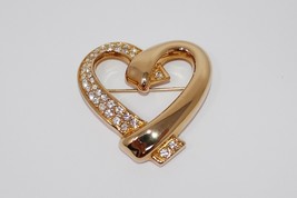 Swarovski Gold Tone Rhinestone Heart Brooch Pin - £25.01 GBP