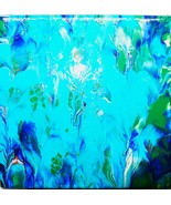 Ceramic trivet, 6x6 square, turquoise green abstract original art, pot h... - £7.84 GBP