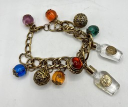 Vintage Gold Toned Lucite Charm Filagree Ball Bracelet - £19.55 GBP