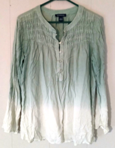 Bandolino blouse women size L long sleeve white &amp; green lightweight - £5.16 GBP