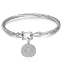 Saint Benedict Medal Cuff Charm Bangles Bracelets Gold/Silver Color Stainless St - £14.88 GBP