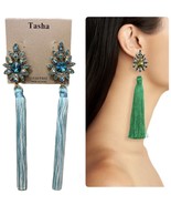 Tasha Women&#39;s Beaded Post Tassel Drop Earrings - Lead Free - Blue Multi - £9.40 GBP