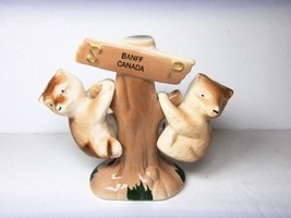 Hanging Bears On Tree Salt &amp; Pepper Shakers Banff Canada Vintage Set Unused - £16.03 GBP