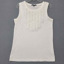 Gap Tank Top Womens Size S White Ruffle Round Neck Dressy Cotton Polyester Top - £7.31 GBP