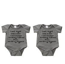 Last Night was a Blur - Dual Twins 2 set Baby Creeper Romper Toddler - £22.28 GBP