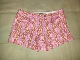 J. Crew Stretch Pink Orange Geometric Chino Shorts Front Pockets Size 0 - $12.34