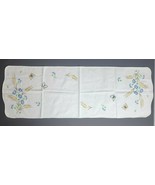 Vtg Hand Embroidered Dresser Scarf Table Runner 39x13 Floral Butterflies... - $34.28 CAD