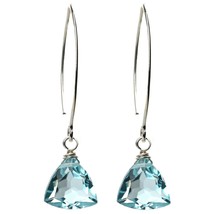 Handmade Dangle Earrings for Women Aquamarine Blue Quartz Sterling Silver Earrin - £45.79 GBP
